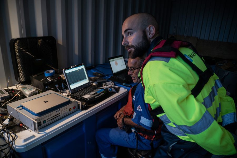 Multiple Opening/Closing Net and Environmental Sensing System (MOCNESS) being monitored during deep sea mission in 2018.